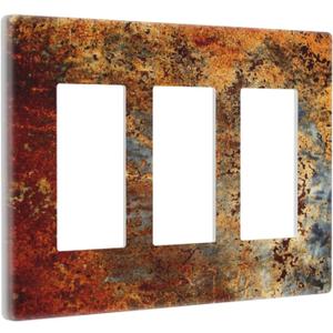 Rust Red Rusty Copper Metal Print Triple Decorator Light Switch Cover 3 Gang GFCI/Rocker Wallplate Decorative Electrical Faceplate Switchplate Dimmer Screwless