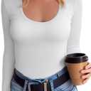 SANDERY Summer Women's Scoop Neck Short Sleeve Shirts Ribbed Slim Fitted Casual Basic Top Blouses (X-Large, Long-white)