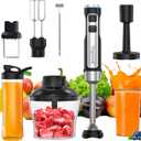 Immersion Blender Handheld 8 in 1 Hand Blender, Electric Blender Max 1000W Immersion Blender with 21 Speed & Turbo Mode, 21 Speed & Turbo Mode, Beaker Chopper Milk Frother Frother Grinder (Black Silver)