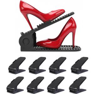 Yagizaai Shoe Slots Organizer, 8 PCS 4-Level Adjustable Shoe Rack Stacker, Organizador de Zapatos, Double Deck Shoe Holder for Closet Storage, No Assembly Needed, Black