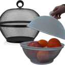 Metal Mesh Fruit Bowl with Lid (Set of 2) - Fruit Fly Proof Kitchen Counter Storage Basket for Fruits, Vegetables, Bread - Black White Green Gray Options (Black & White)