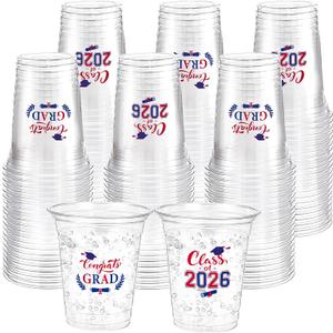 Amyhill 60 Pack 12oz Graduation Cups 2026 Graduation Decorations Disposable Plastic Cups Sturdy&Durable Drinkware for Class of 2026 Decorations Congrats Grad Party Favors Supplies (White)