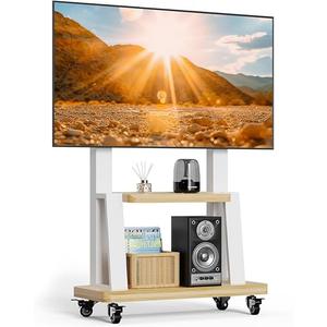 Mobile TV Cart Rolling TV Stand for 23-65 Inch Screen Outdoor TVs up to 110lbs, Height Adjustable Portable AV Cart with Wheels and Tilt Mount, Outdoor TV Stand Mount, Max VESA 400x400mm, White