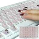 80 Pcs Keyboard Sticker for Long Nails Typing and Gaming, Symbolic and Alphanumeric Sticky Silicone Keys for Keyboards and Laptop (Sparkly Pink)