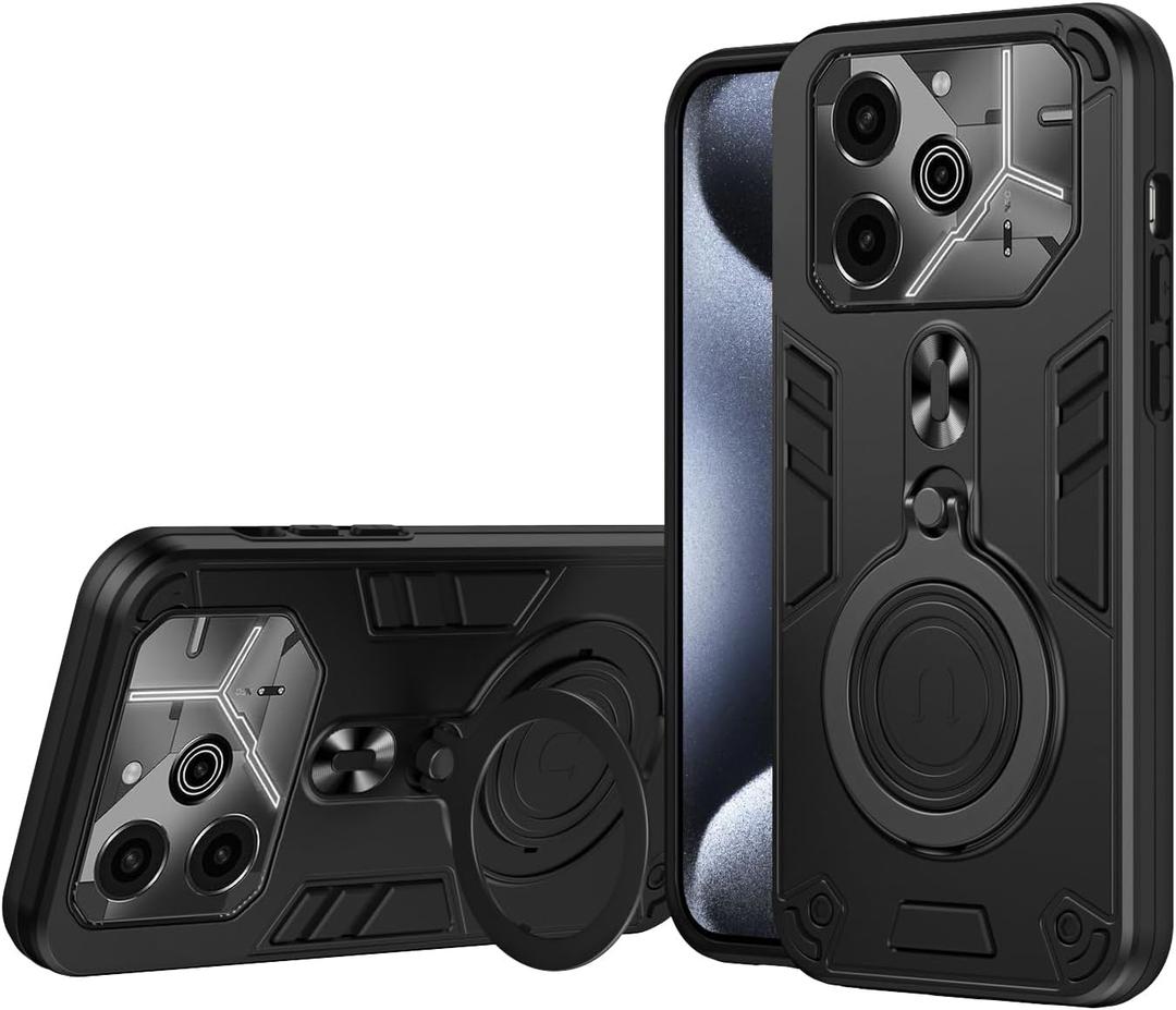 Drop Protection Case Compatible with Tecno Pova 6,Magnetic Kickstand Cover Compatible with Tecno Pova 6 Pro 5G LI9 Case Black