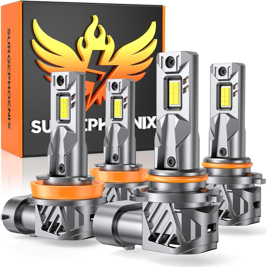 9005/HB3 H11/H8/H9 Light Bulbs Combo  Super Bright 100,000LM 1000% Brighter, 2025 Updated Light Bulbs, 1:1 Mini Size, 6500K Cool White, Off Road Light or Fog Light Bulbs, Pack of 4