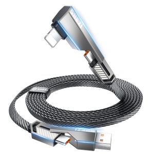 SHEZI 4-in-1 [Upgraded] USB C Cable 10FT Compatible with Lightning Cable 90 Degree, Long Fast Charging Flat Nylon Braided for iPhone 16/15 Charger Cord, Multi Charging Combo with L/USB C/USB A Ports