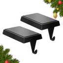 Christmas Stocking Holders for Mantle Set of 2, Heavy Weighted Metal Stocking Holders Hangers Low Profile Stocking Hooks Bases for Fireplace Table Xmas Holiday Party Decoration, Black