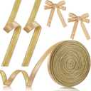 25 Yards x 5/8 Inch Christmas Velvet Ribbon for Gift Wrapping Metallic Silver Crushed Velvet Ribbon for Bows Making Wreath Decoration(Champagne, Gold)