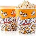 Plastic Popcorn Containers Retro Style Reusable Popcorn Buckets for Movie Night 7.1x7.1x5.1 - 4 Pack