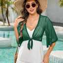 iClosam Women Tie Front Chiffon Shrug Short Sleeve Cropped Sheer Bolero Shrug Cardigan (Green, XXL)