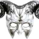 VZQI Devil Mask Krampus Mask Sheep Half Face Halloween Masquerade Cosplay Props For Adults (Silver)