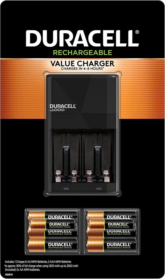 Duracell Ion Speed 1000 Charger for Rechargeable AA and AAA Batteries, With 6 AA and 2 AAA Pre-Charged for Household & Business