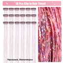 Hair Tinsel Clip in Pack of 18 Pcs 20 Inch Clip in Hair Tinsel Pink Glitter Tinsel Hair Extensions Fairy Hair Clips Party Dazzle Hair Accessories for Girls Kids Women (Pink-18 Pcs)