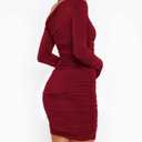 Amkoyam Women's 2025 Sexy Off Shoulder Dress Long Sleeve Bodycon Ruched Formal Cocktail Party Mini Dresses (Red, XS)
