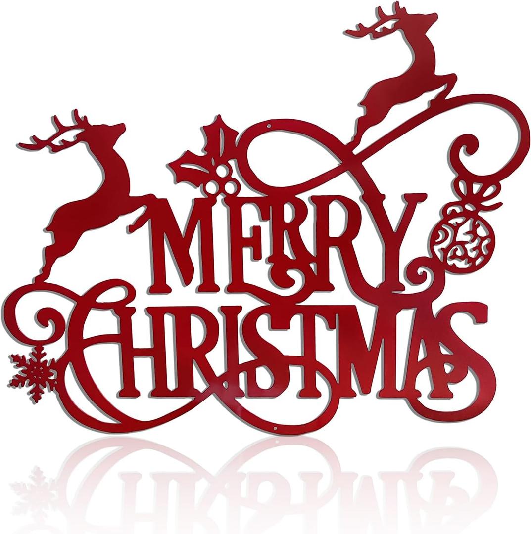 Metal Merry Christmas Wall Decor Christmas Sign Letter Decorative Hanging Plaque Suitable For Indoor Outdoor Room Yard Holiday Decoration