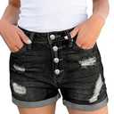 luvamia Women's Ripped Button Fly Denim Shorts High Rise Stretchy Roll Hem Cut Off Shorts Wise Up Black Size Large