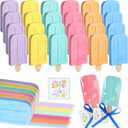 Gueevin 24 Set Ice Cream Sidewalk Chalk Set Washable Sidewalk Chalk Gifts Bulk 6 Color Summer Kit Gift with Bag, Card & Ribbon for Street School Graduation Summer Outdoor Art Play Party Favors