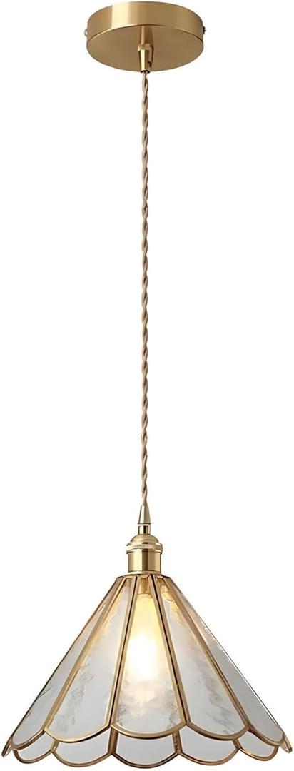 Vintage Glass Pendant Light, Adjustable Cord Hanging Light Fixture