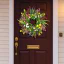 Artificial Flower Wreath 20 Inch Front Door Wreath Colorful Wildflowers Greenery for Indoor Outdoor Wall Window Farmhouse Rustic Spring Summer Wedding Party Festival Home Decor