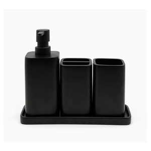 ZCCZ Matte Black Bathroom Accessory Sets, 4 Pieces Bathroom Accessories Complete Set Vanity Countertop Accessory Set, Includes Lotion Dispenser Soap Pump, Tumbler, Toothbrush Holder and Tray
