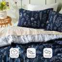 Bedsure Full Comforter Set - Navy Bed Set, 3 Pieces Cute Floral Bedding, 1 Soft Reversible Botanical Flowers Comforter and 2 Pillow Shams