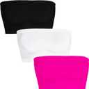 Womens Tube Tops Summer Bandeau Casual Crop Top Going Out Strapless Tank Basic Short Shirt (One Size Plus, 3 Pieces Black,white,neon Pink)