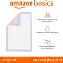 Amazon Basics Cat Pee Pads, Odor Control, Super Absorbent, Disposable, Universal Fit for Litter Box, Unscented, Multi Cat, White/Purple, 60 Count