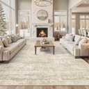 Soalmost Area Rug 10x12 Vintage Washable Living Room Large Carpet Non Slip Bedroom Indoor Office Dining Room Low Pile Thin Rug Beige