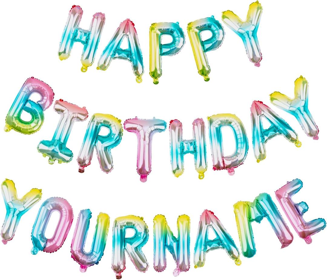 Personalized Name Happy Birthday Banner - Happy Birthday Balloon Letters Balloons 2 Sets A- Z 16'' Mylar Foil Birthday Party Decorations for Kids, Women, Men, Colorful