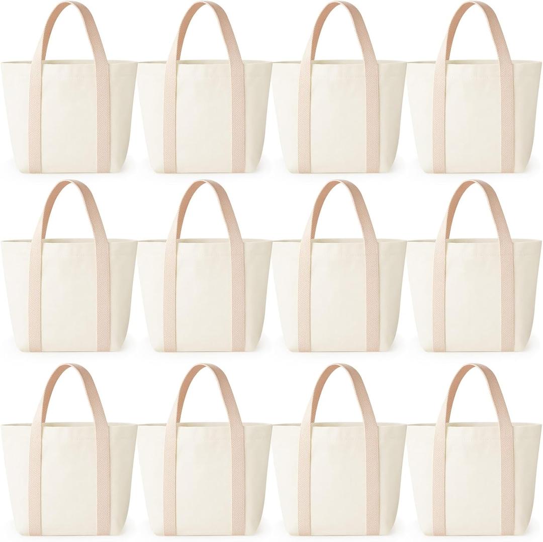 Aliceset 12 Pack Mini Canvas Tote Bags 9.8 x 8.3 x 4.3 Inch Reusable Mini Gift Bags Tote Bag for DIY