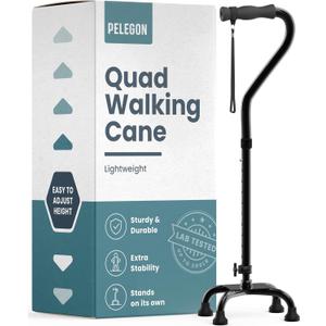 Quad Cane (300 lb) - Adjustable Walking Cane with A Large 4 Pronged Base for Extra Balance & Stability, Walking Canes for Seniors, Walking Cane for Men & Women, Walking Sticks (Black)