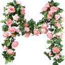 FiveSeasonStuff 28 Ft 4 Rose Silk Flower Garlands Artificial Flowers Decoration Hanging Floral Decor for Wedding Baby Shower Birthday Party Garden (Amaranth Pink)
