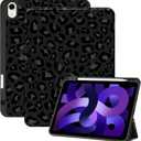 Compatible with iPad Air 11 Inch Case M3/M2(2025/2024),iPad Air 5th/4th (2022/2020) Generation 10.9 Inch Case Pencil Holder TPU Back Auto Sleep/Wake Cover Cute Women Girls-Black Leopard Cheetah