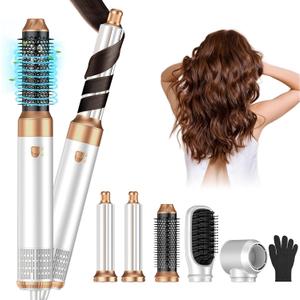 5 in ONE Hair Dryer Brush, Blow Dryer Curling Wand Hair Styling Tools Set, Ionic Hot Air Brush Round Brush Blow Dryer, Left&Right Styler 100-120V