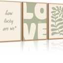 Ylmekx Sage Green Botanical Wall Art Boho Minimalist Canvas Wall Decor Modern Love Pictures Abstract Poster Neutral Prints Sage Green Artwork 12x16 Inch Unframed for Living Room Bedroom Set of 3