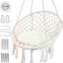 Hammock Swinging Chair,Hanging Cotton Rope Swing Chairs with Cushion and Hardware Kits, Hanging Chairs for Indoor Balcony and Outdoor Use,Perfect for Adults, Kids, Hold up to 330Lbs, Beige