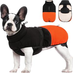 KOESON Small Dog Coat, Warm Dog Winter Jacket with Adjustable Buckle, Turtleneck Dog Jacket Fleece Dog Winter Coats for Cold Weather, Reflective Dog Coats Dog Snow Jacket for Small Dogs Orange S (Small, Orange)