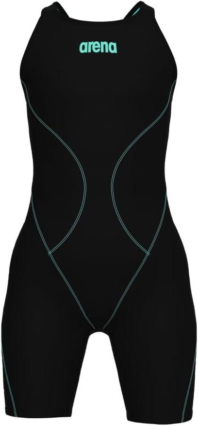 Arena Girls Junior Powerskin Impulso Open Back Racing Swimsuit Full Body Short Leg Tech Suit (24, Black Teal)