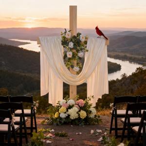59 Inch Wedding Wood Cross and White Ribbons Eucalyptus Garlands Wedding Decorations Large Standing Cross Decoration Christian Religious Marriage Gifts for Ceremony and Reception Indoor Outdoor Decor