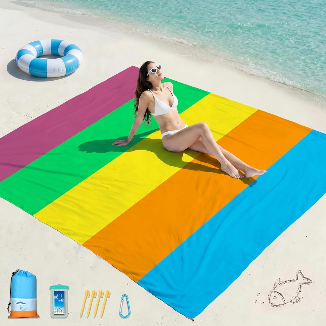 Famstar Beach Blanket Oversized Extra Large 78"X81"/10'X9',Waterproof Sandproof Beach Blanket 2-8 Adults Lightweight Durable for Travel Camping Hiking Picnic