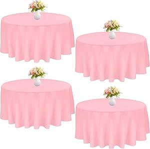 4 Pack Round Tablecloth 90" Polyester Washable Fabric Table Covers for Wedding Dining Table Parties Banquet Decor（Pink）