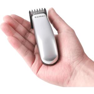 KEMEI Mini Hair Trimmer Compact, Portable Cordless Clipper for Men and Women, Precision Haircut and Shaving Tool Silver, Battery Powered and Travel Friendly