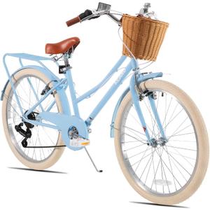 KEANO Poppy 20 24 Inch Kids Bike for Girls Ages 7-12 Years 7-Speed Hybrid City Bike for Kids Teens with Basket Princess Bicycle Multiple Colors