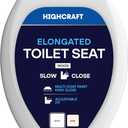 HIGHCRAFT Premium Elongated Toilet Seat with Slow-Close Design & Adjustable Hinges - Molded Wood Toilet Seat - Fits Standard Elongated Toilets - Oval Seat in White