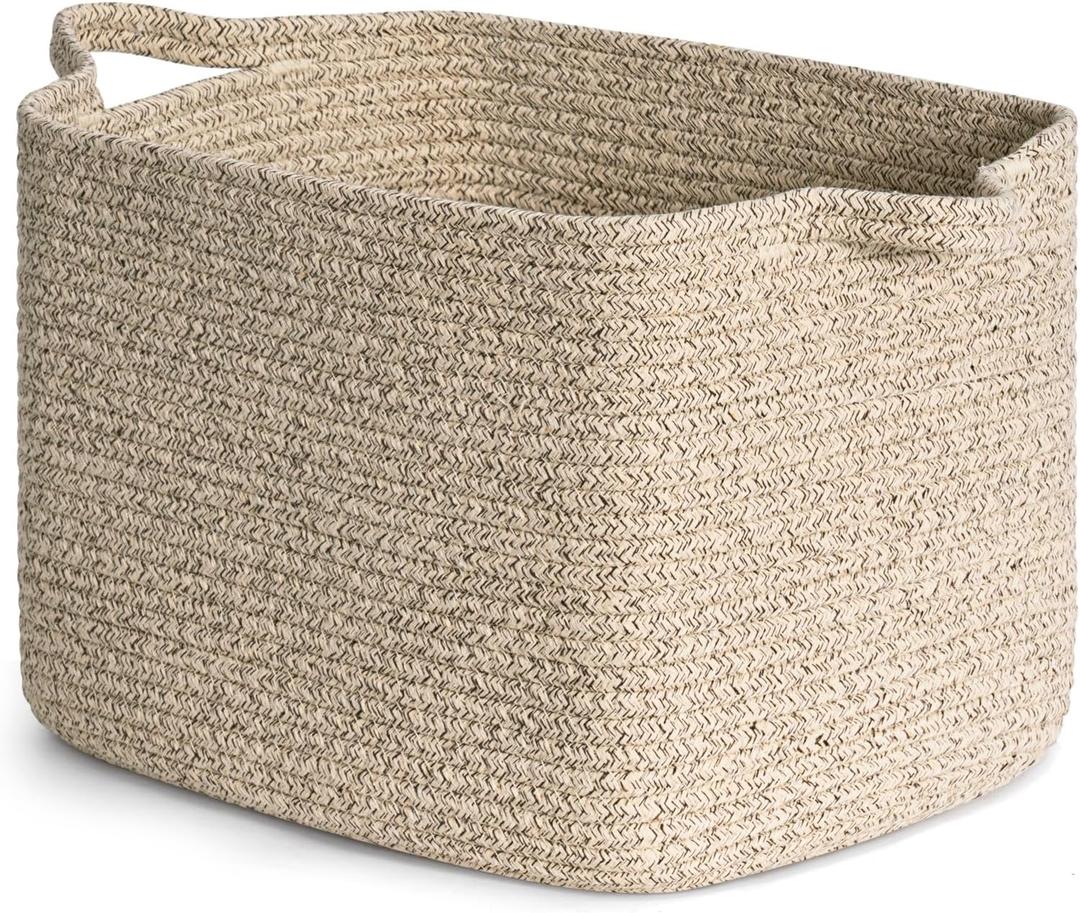 INDRESSME Dog Toy Basket, Woven Basket for Blankets, Baby Gift Baskets for Nursery Large Shelf Bin for Towels, Books, Rectangle Storage Baskets for Organizing, Brown, 13 x 10 x 9 inches