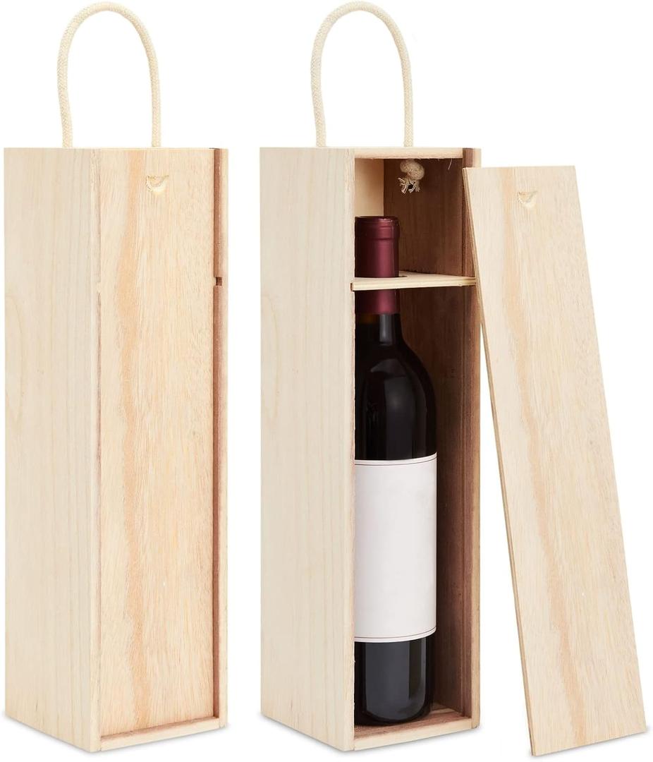 Juvale 2 Pack Unfinished Wooden Wine Boxes with Handles for DIY Crafts, Gifts, Birthday and Housewarming Parties, Customizable with Paint, Engravings, and Imprints (14x4 in)