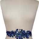 Fashion! Pure Handmade Bright Crystal Patches Sew-on Blue Rhinestones Applique with Stones Sequins Beads DIY for Wedding Dress Decor Accessory 3.9x14.2 Belt Waist Decoration