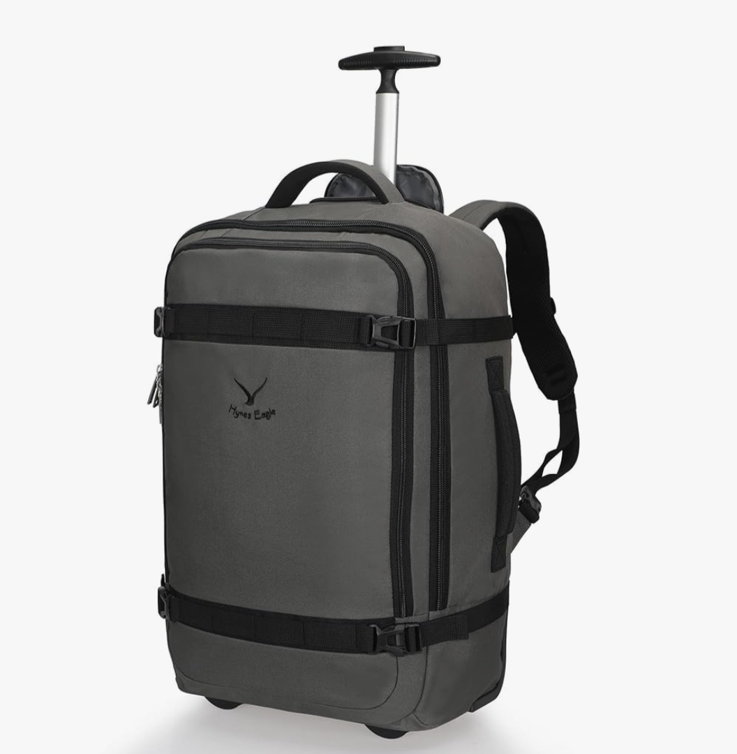 Hynes Eagle Rolling Backpack 42L Backpack with Wheels Airline Approved Carry on Luggage Laptop Travel Suitcase Bag for Women Men Dark Grey