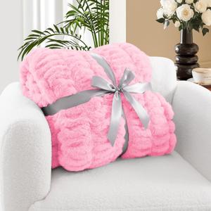 Faux Rabbit Fur Throw Blanket - Ultra Soft & Fluffy Cozy Gift, Plush Fuzzy Luxury Blanket for Couch, Bed, Living Room Decor, 50x60, Blush Pink